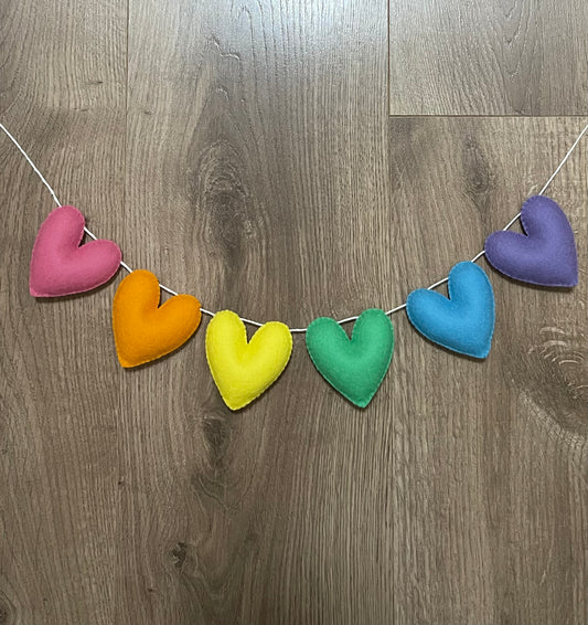 Handmade felt rainbow heart garland